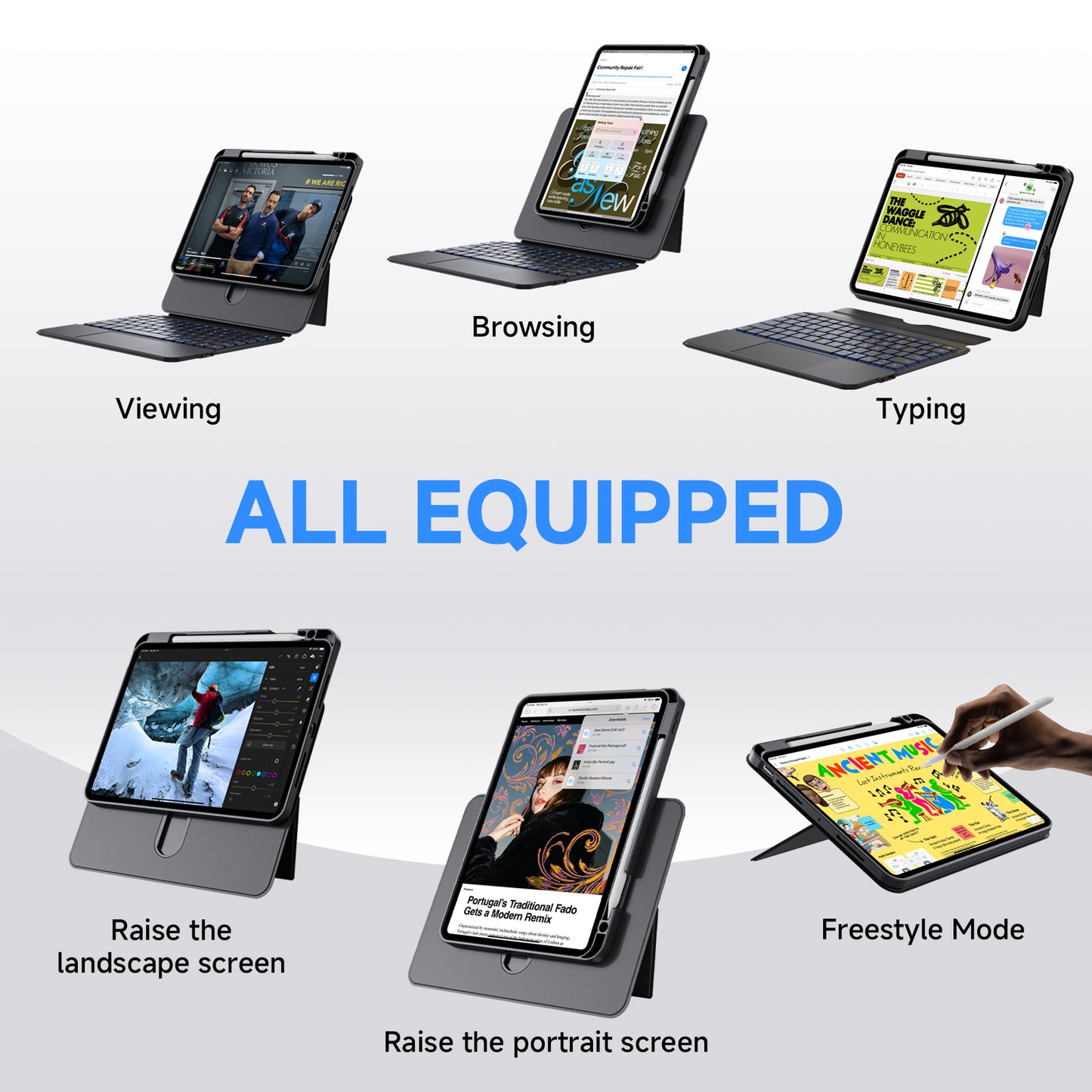 Sleek Black Split Keyboard Case for iPad – Magnetic Snap-On, Smooth Trackpad & Backlit Typing