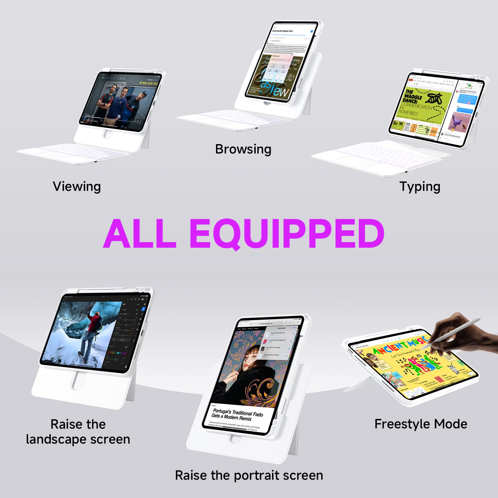 White Split Keyboard Case for iPad – Magnetic Snap-On, Smooth Trackpad & Backlit Typing