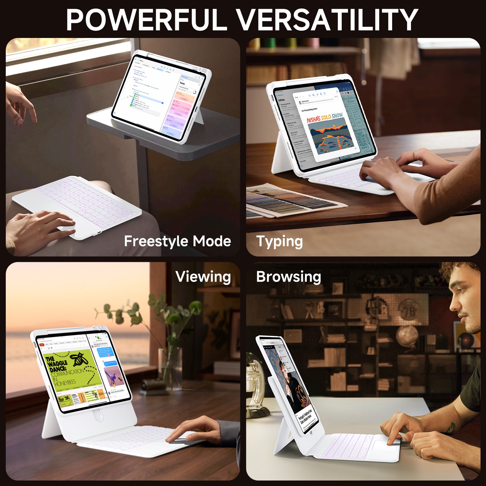 White Split Keyboard Case for iPad – Magnetic Snap-On, Smooth Trackpad & Backlit Typing