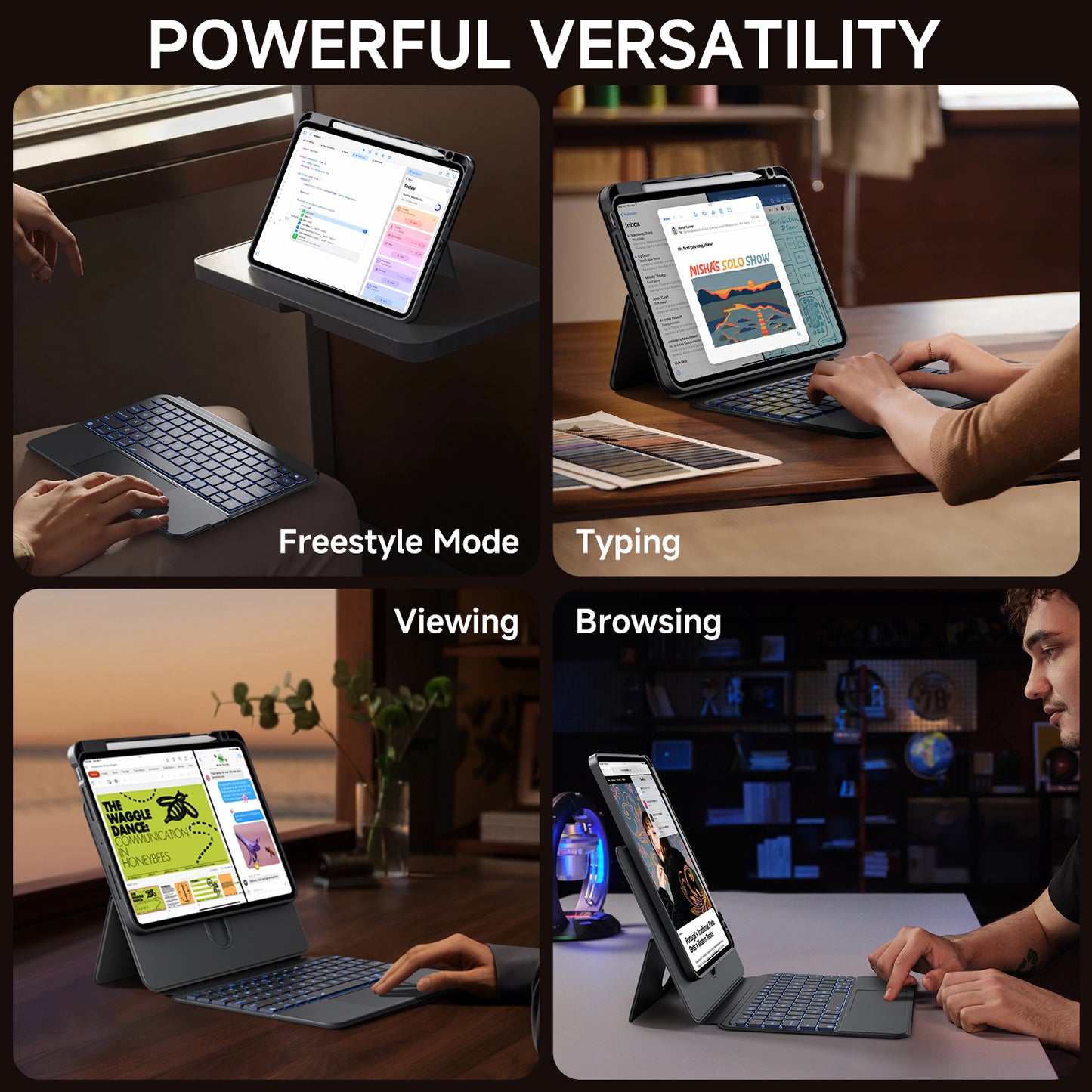 Sleek Black Split Keyboard Case for iPad – Magnetic Snap-On, Smooth Trackpad & Backlit Typing