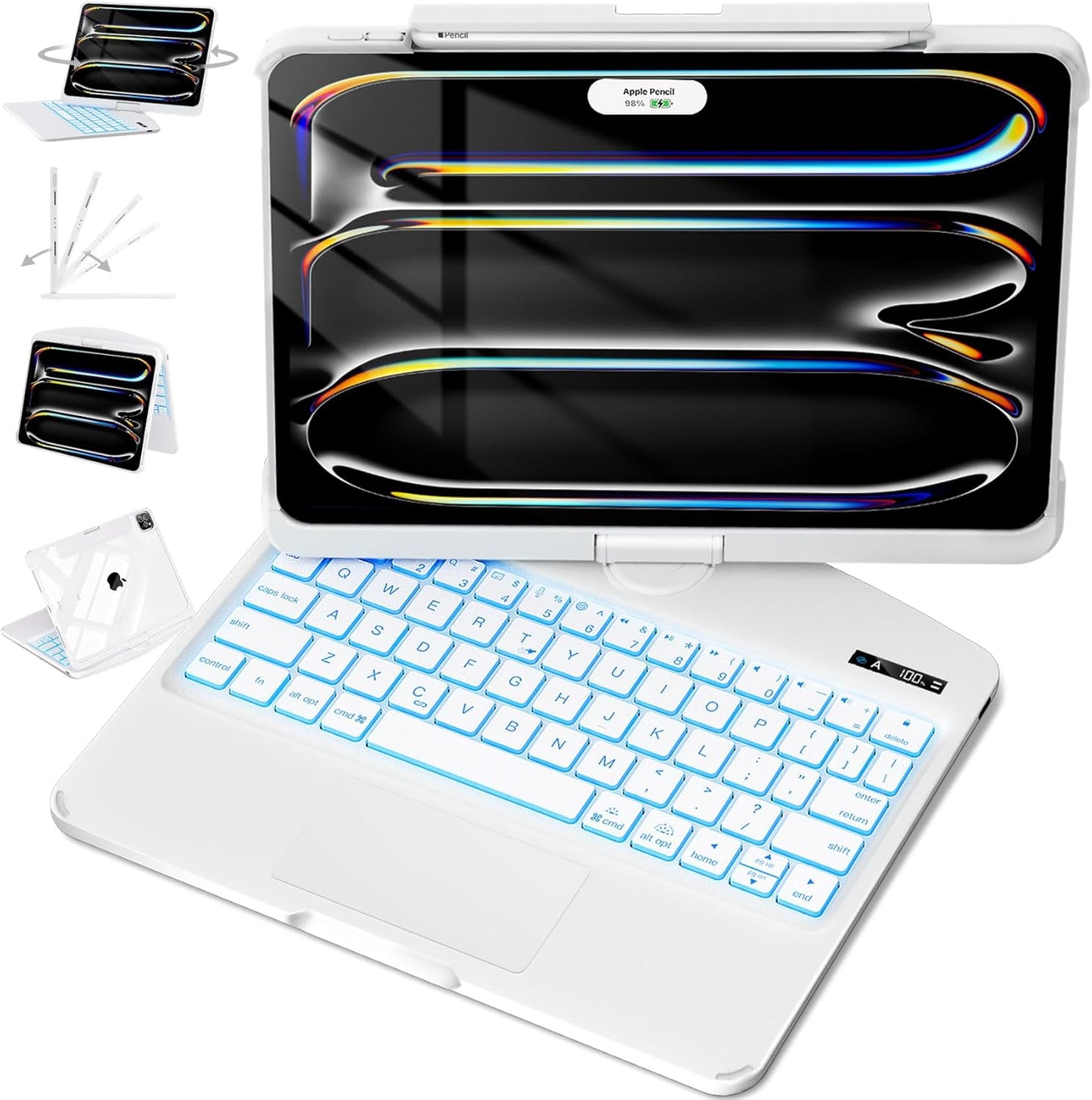 Timeless Black Keyboard Case for iPad Air 13-inch (M2, 2024), 360° Rotating Multi-Touch Trackpad, 7-Color Backlit Keyboard, Compatible with iPad Pro 12.9-inch (3rd/4th/5th/6th Gen)