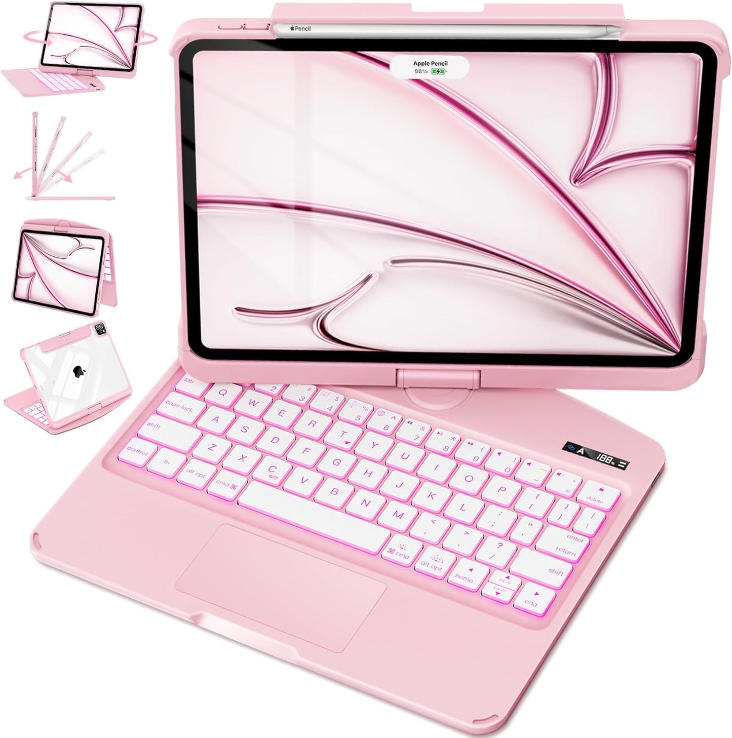 Timeless Black Keyboard Case for iPad Air 13-inch (M2, 2024), 360° Rotating Multi-Touch Trackpad, 7-Color Backlit Keyboard, Compatible with iPad Pro 12.9-inch (3rd/4th/5th/6th Gen)