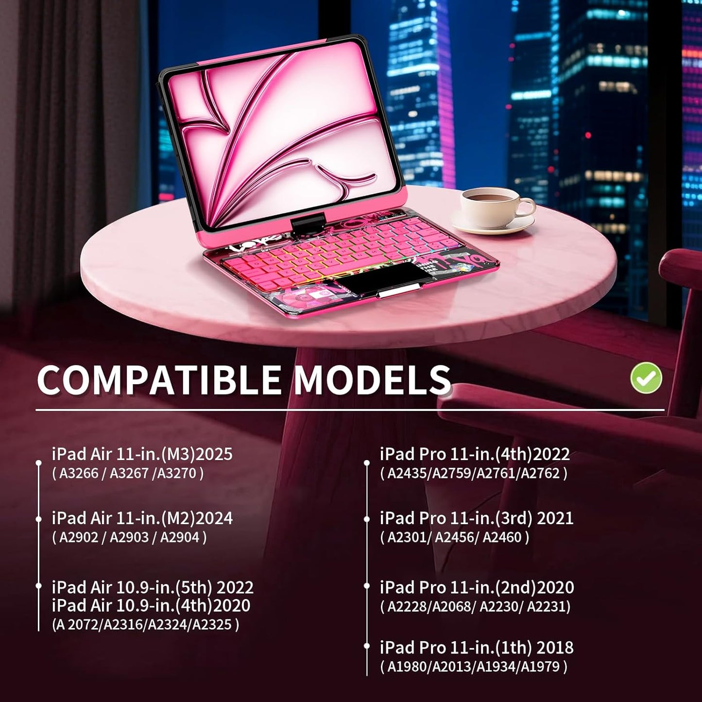 2025 Cyberpunk Y2K Pink Keyboard with transparent case for iPad Pro 12.9inch (2018/2020/2021/2022)