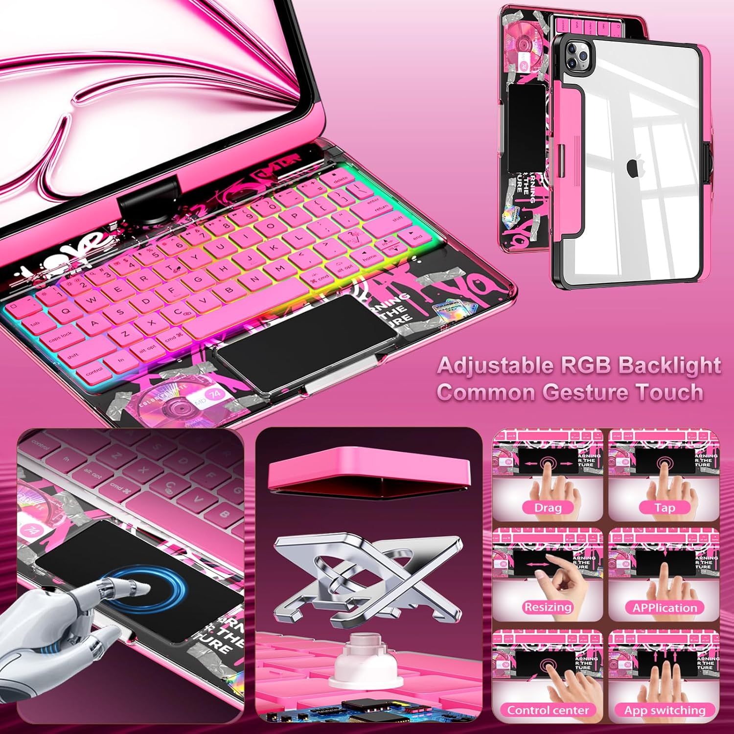 2025 Latest Cyberpunk Y2K Keyboard with transparent case for iPad Pro 12.9inch (2018/2020/2021/2022)