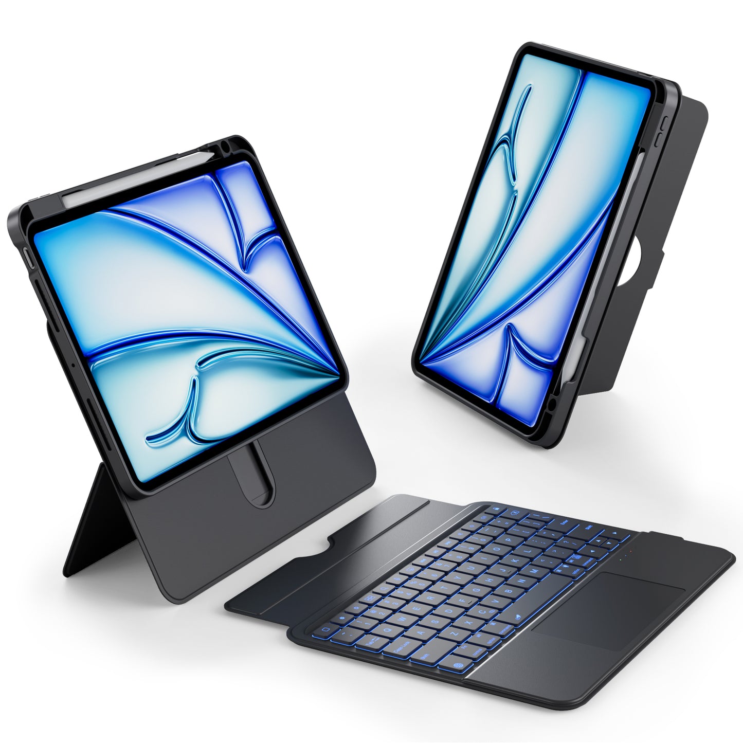 Sleek Black Split Keyboard Case for iPad – Magnetic Snap-On, Smooth Trackpad & Backlit Typing