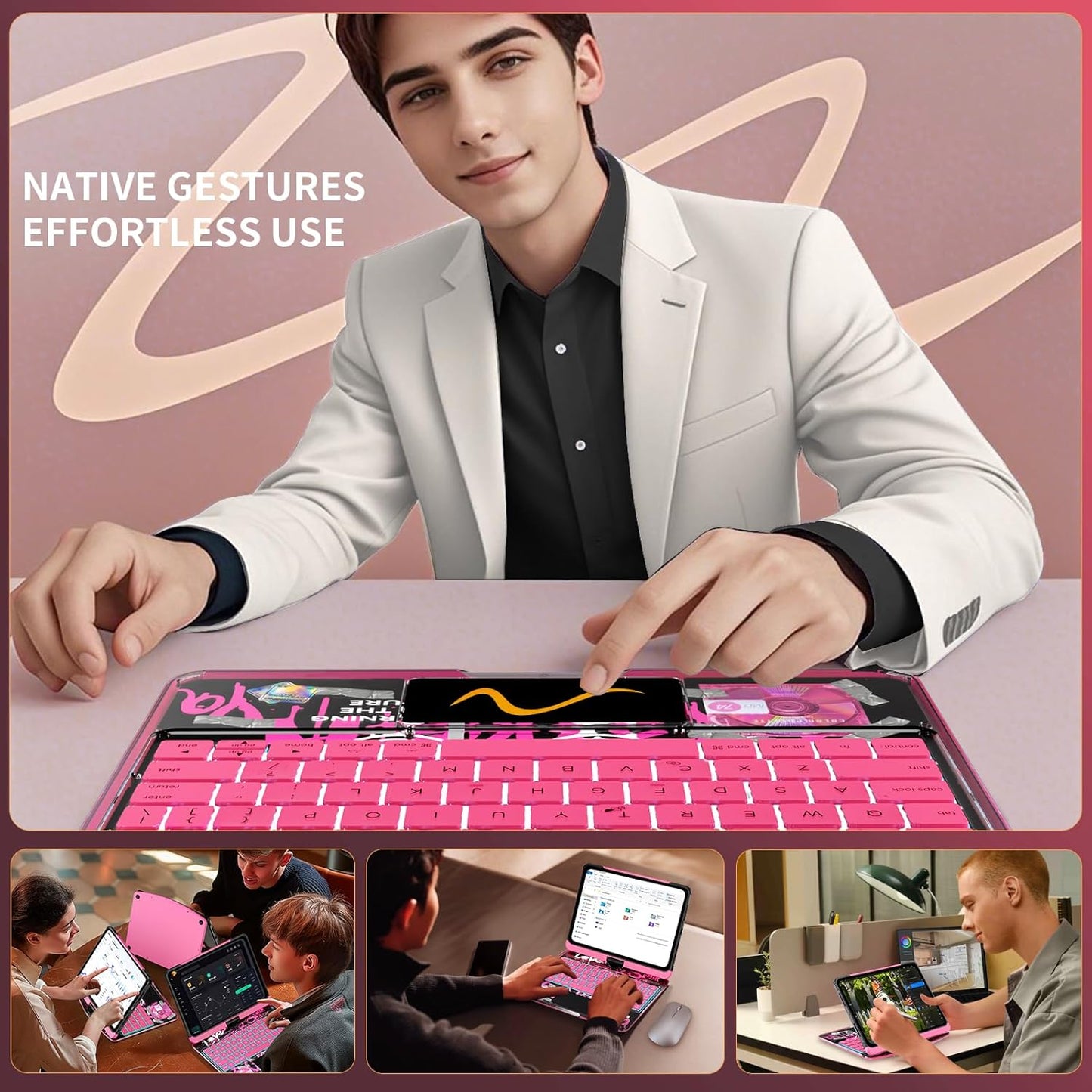 2025 Cyberpunk Y2K Pink Keyboard with transparent case for iPad Pro 12.9inch (2018/2020/2021/2022)