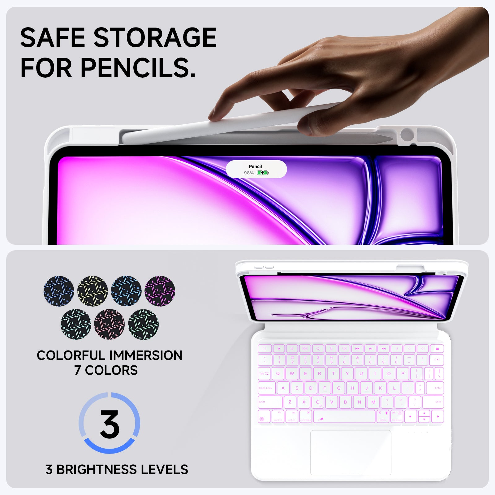 White Split Keyboard Case for iPad – Magnetic Snap-On, Smooth Trackpad & Backlit Typing