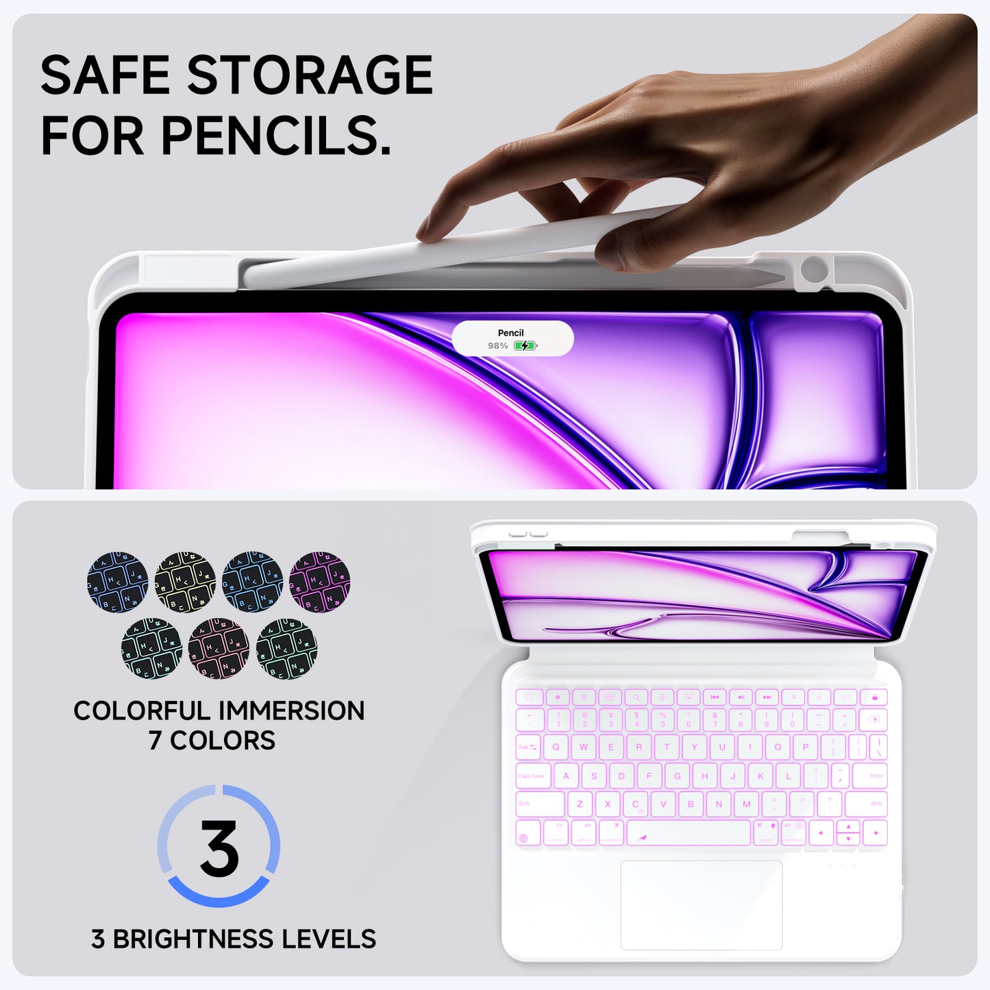 White Split Keyboard Case for iPad – Magnetic Snap-On, Smooth Trackpad & Backlit Typing