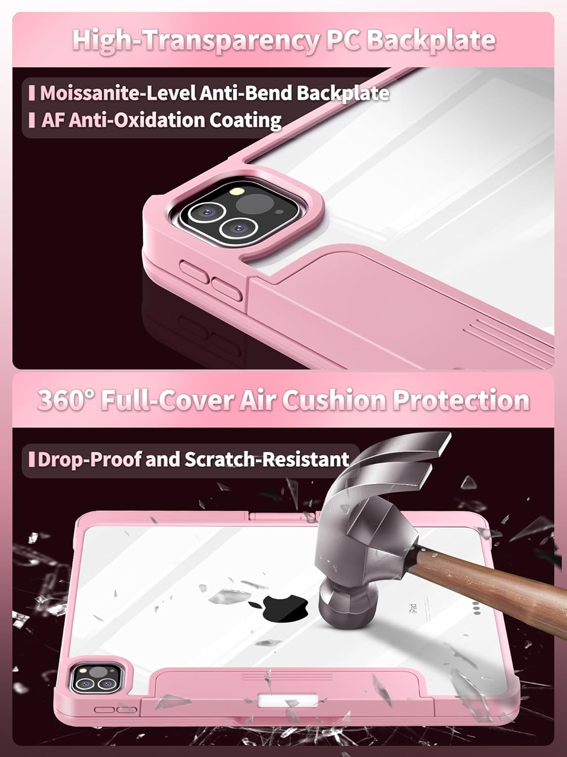 iFacemall Blush Pink Keyboard Case for iPad Pro 12.9-inch 6th/ 5th/ 4th/ 3rd Gen, Touch Case 360° Rotating with Keyboard for iPad 12.9 inch,Trackpad,7-Colors Backlit