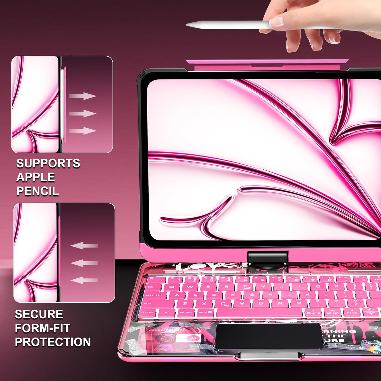 2025 Latest Cyberpunk Y2K Keyboard with transparent case for iPad Pro 12.9inch (2018/2020/2021/2022)