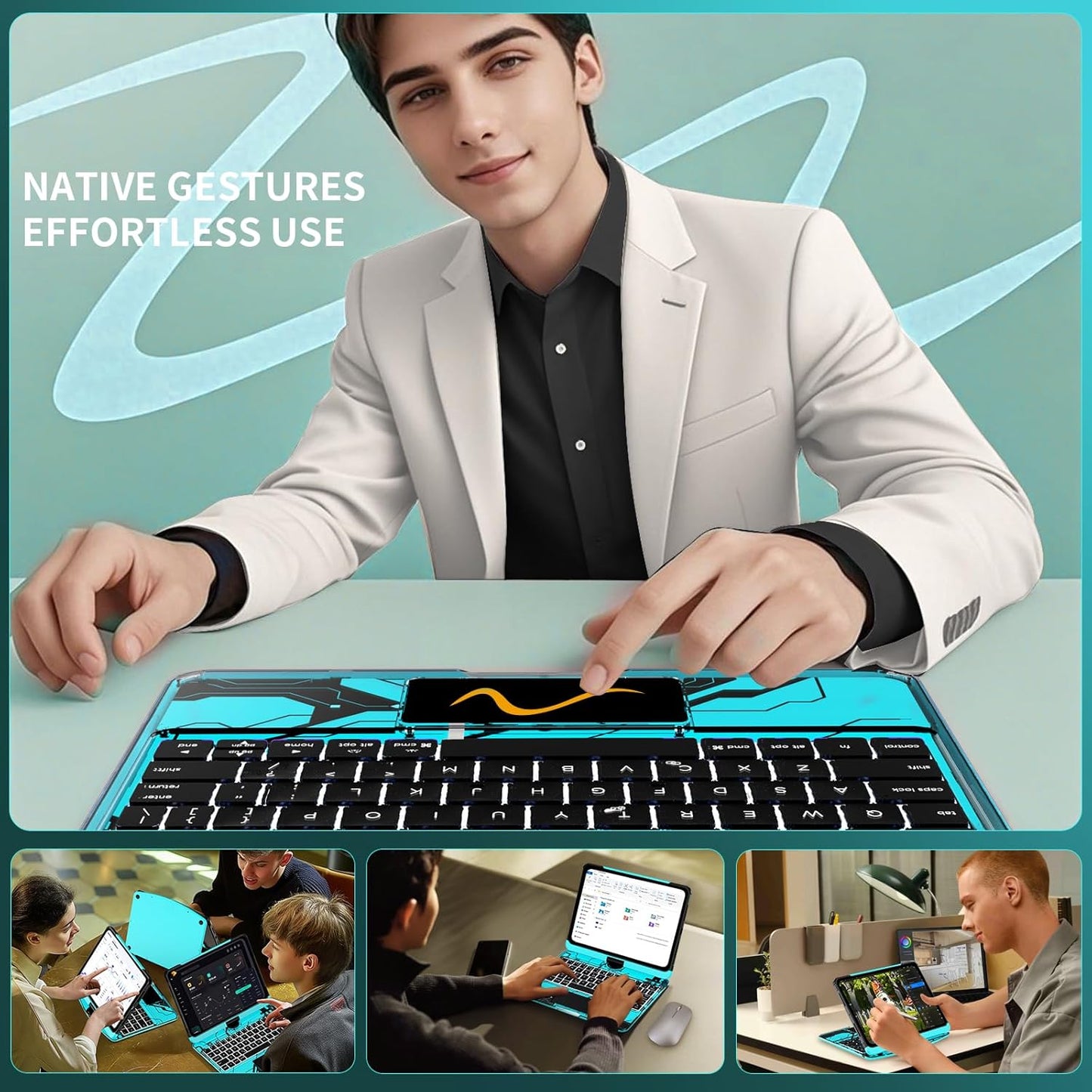Y2k Blue 360° Rotatable iPad Touch Magic Case(M3/M22025/2024)& Air 5th/4th Gen-360° Rotating Multi-TouchTrackpad, RGB Backlit Keyboard, Transparent Back withPencil Holder, Type-C Charging