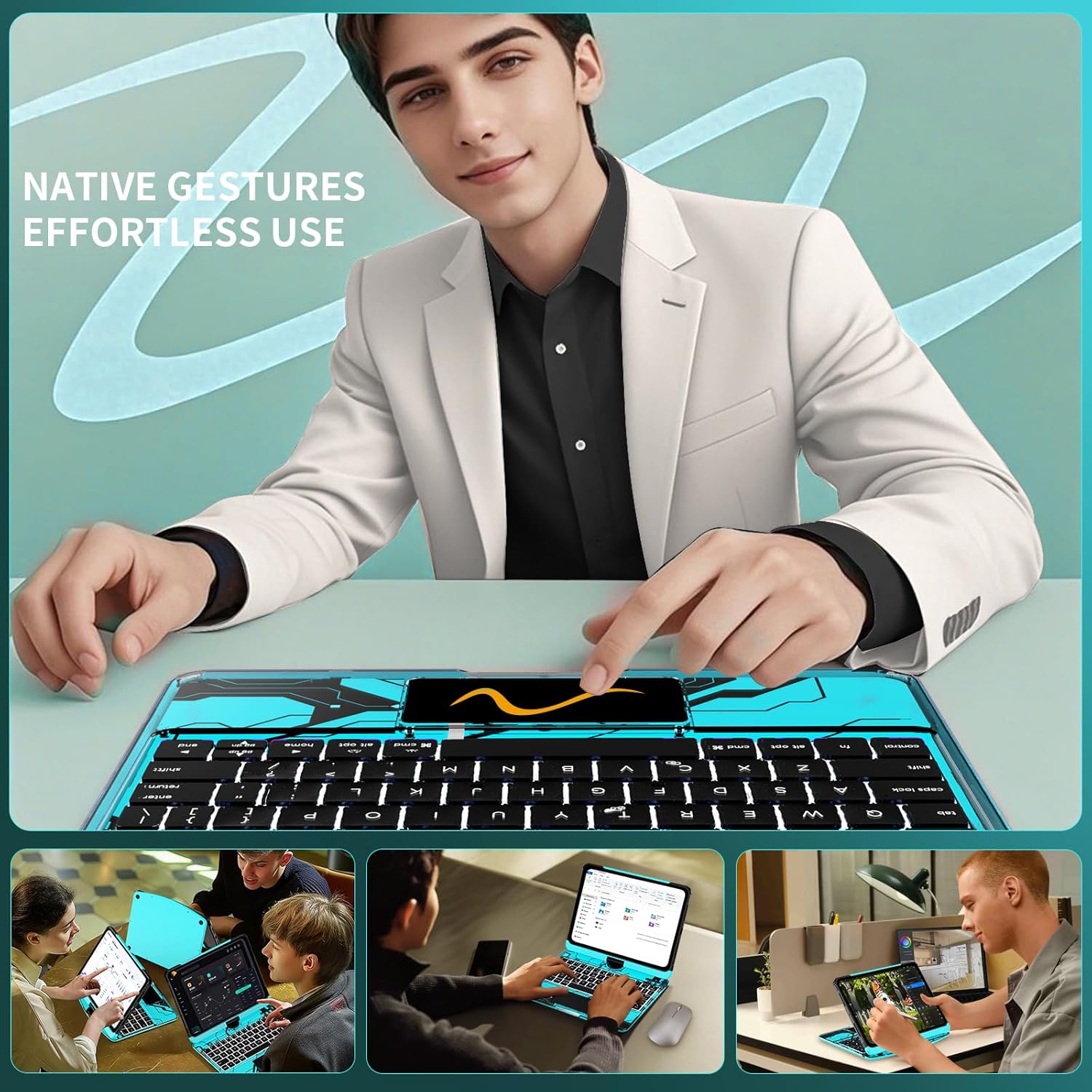 Y2k Blue 360° Rotatable iPad Touch Magic Case(M3/M22025/2024)& Air 5th/4th Gen-360° Rotating Multi-TouchTrackpad, RGB Backlit Keyboard, Transparent Back withPencil Holder, Type-C Charging
