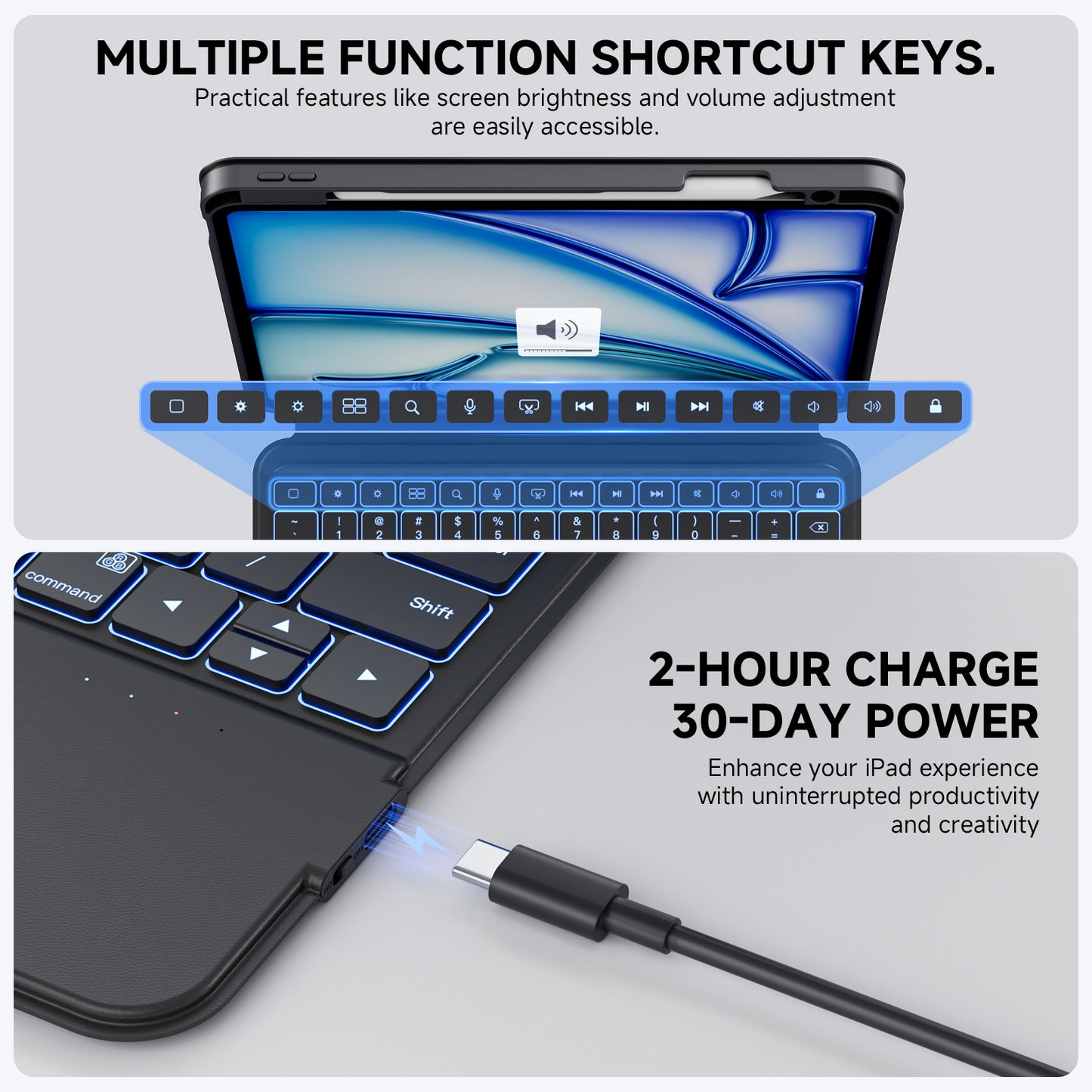 Sleek Black Split Keyboard Case for iPad – Magnetic Snap-On, Smooth Trackpad & Backlit Typing