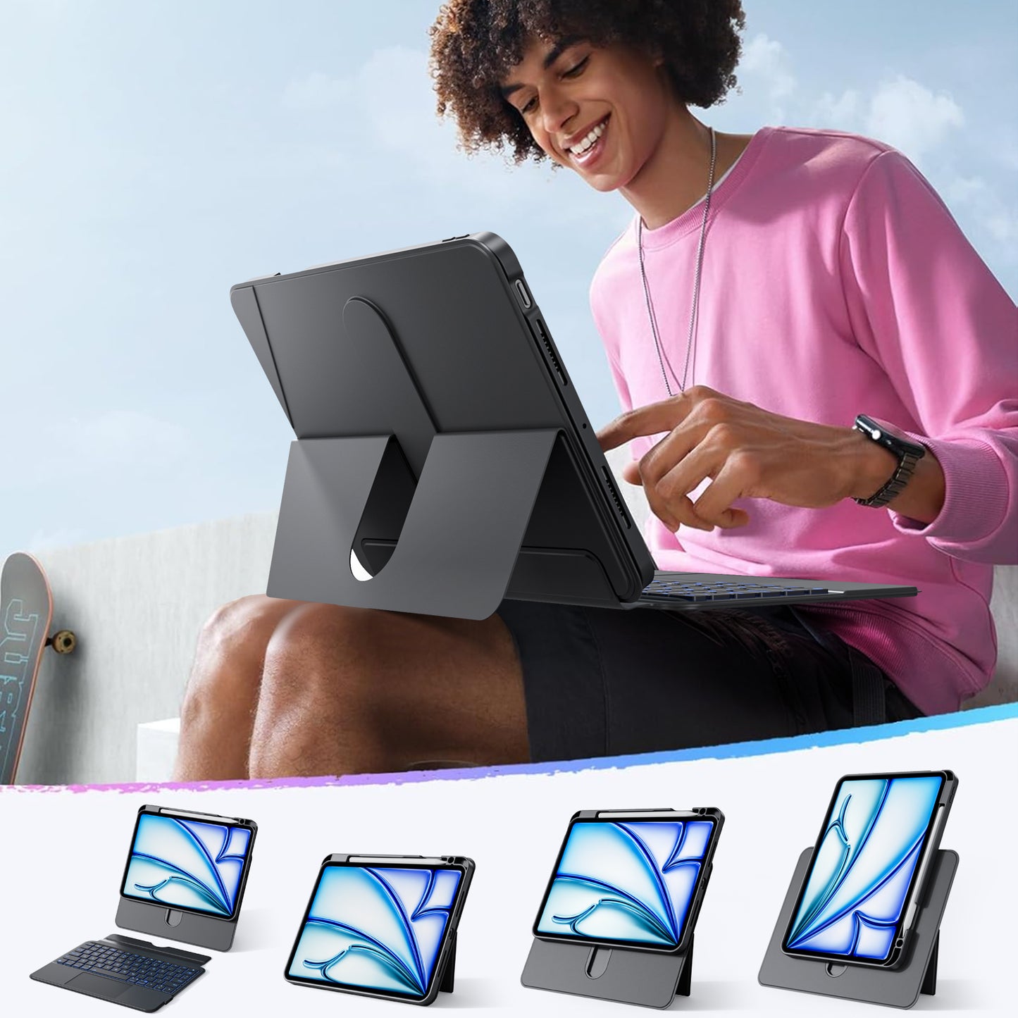 Sleek Black Split Keyboard Case for iPad – Magnetic Snap-On, Smooth Trackpad & Backlit Typing