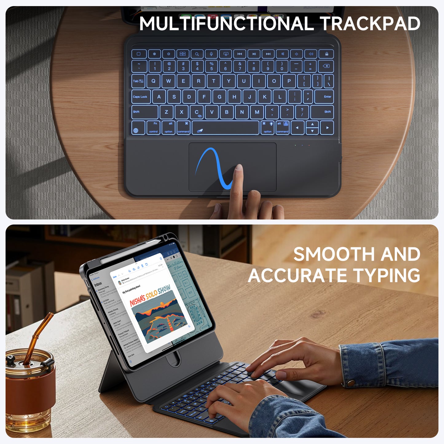 Sleek Black Split Keyboard Case for iPad – Magnetic Snap-On, Smooth Trackpad & Backlit Typing