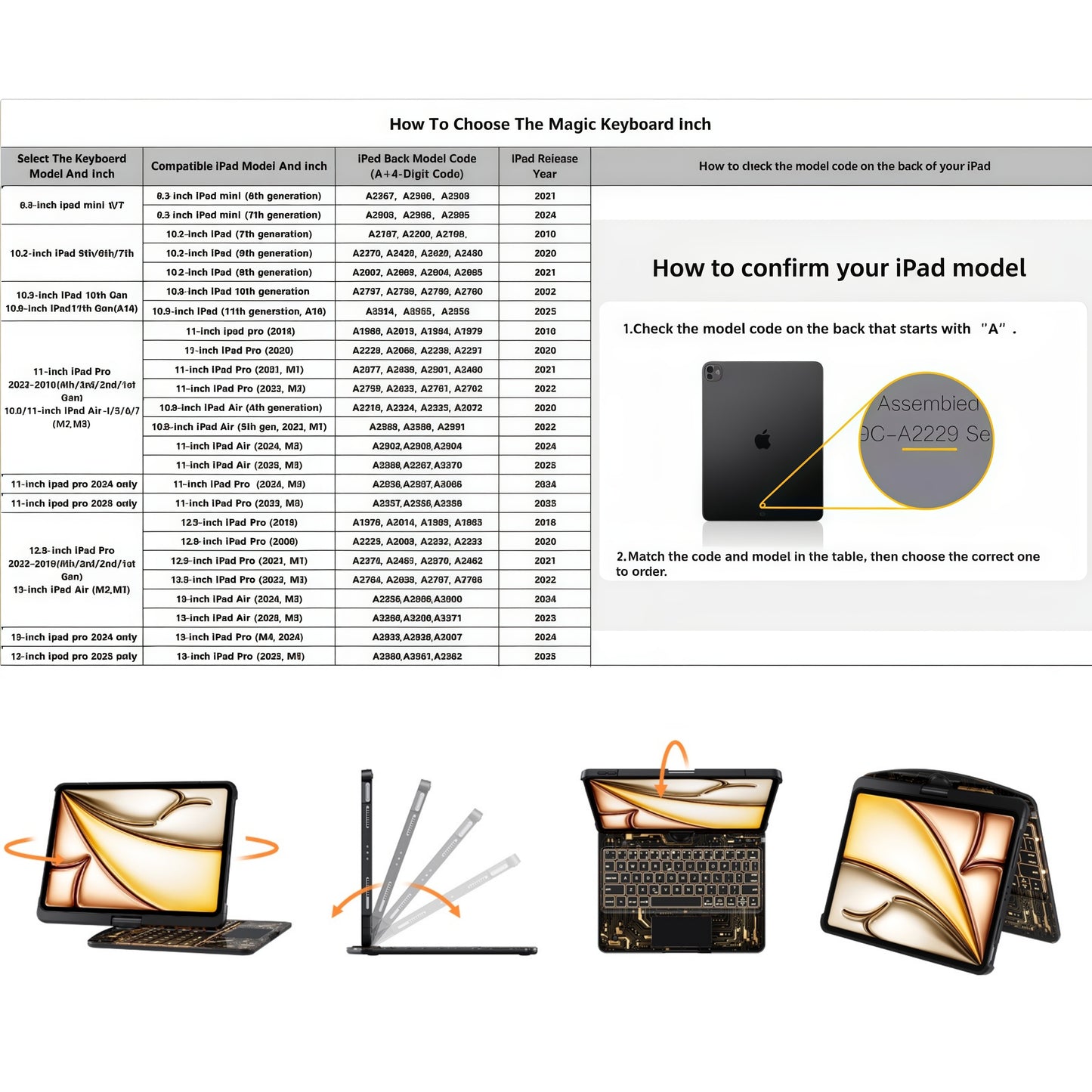iFacemall 2024 iPad Air 13" Keyboard Case (M2, 2024) – 360° Rotating Multi-Touch Trackpad, RGB Backlit Keyboard, Transparent Back & Chip Panel, Pencil Holder, Type-C Charging
