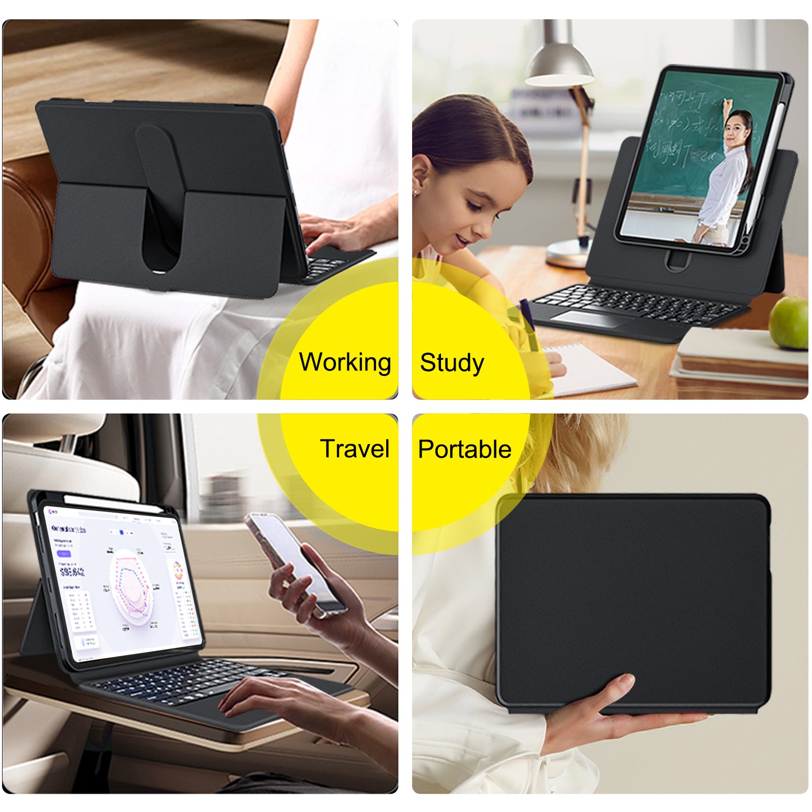 [Newest] 2023 iFacemall Stylish Keyboard Case with Foldable Stand Slide Rails for iPad Pro 12.9inch (2018/2020/2021/2022)