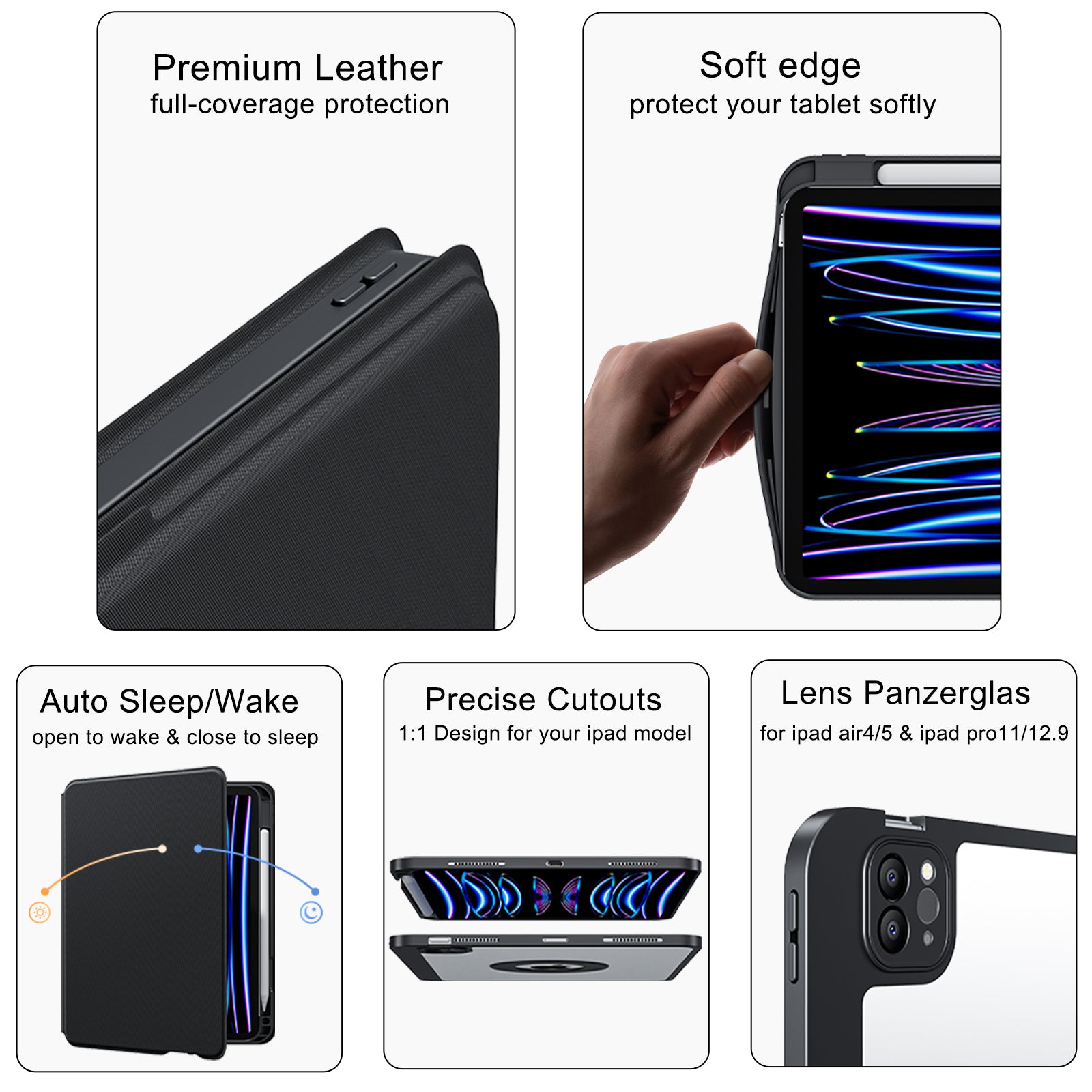 [Newest] 2023 iFacemall Stylish Keyboard Case with Foldable Stand Slide Rails for iPad Air4-2020 / Air5-2022 10.9inch