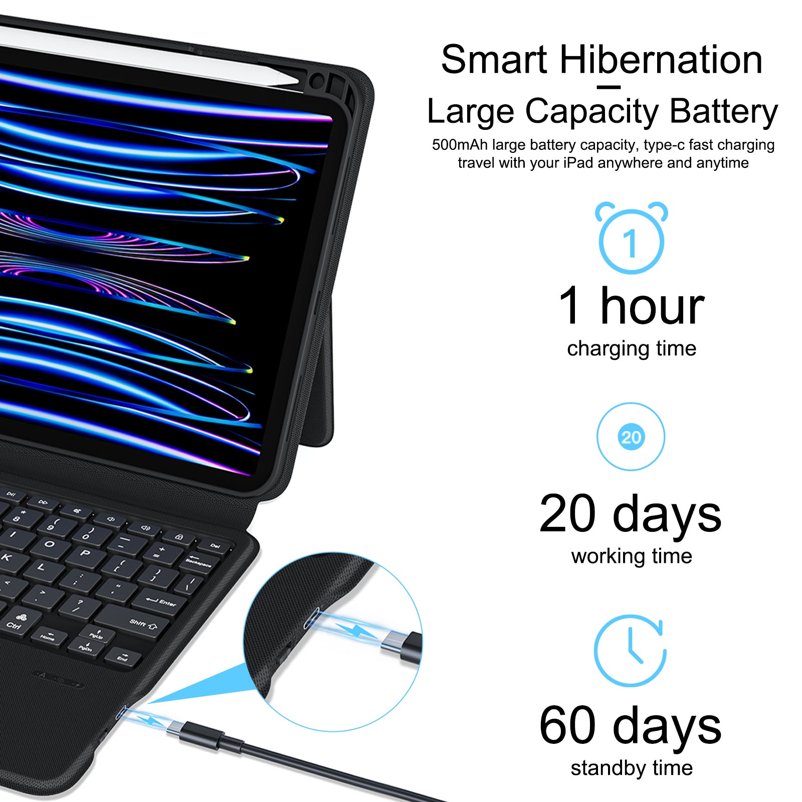 [Newest] 2023 iFacemall Stylish Keyboard Case with Foldable Stand Slide Rails for iPad Air4-2020 / Air5-2022 10.9inch