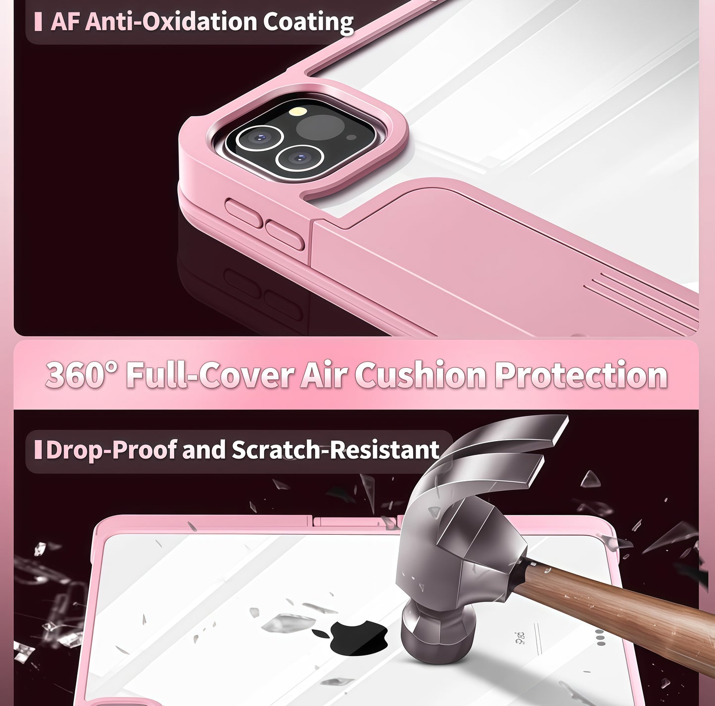 iFacemall Blush Pink Keyboard Case بۆ ئایپاد پرۆ 12.9 ئینج 6th/ 5th/ 4th/ 3rd Gen, Touch Case 360° دەسوڕێتەوە لەگەڵ کیبۆرد بۆ ئایپاد 12.9 ئینج,Trackpad,7-Colors Backlit