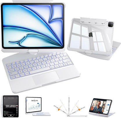 Snow White Keyboard Case for iPad Air 13-inch (M2, 2024), 360° Rotating Multi-Touch Trackpad, 7-Color Backlit Keyboard, Compatible with iPad Pro 12.9-inch (3rd/4th/5th/6th Gen)