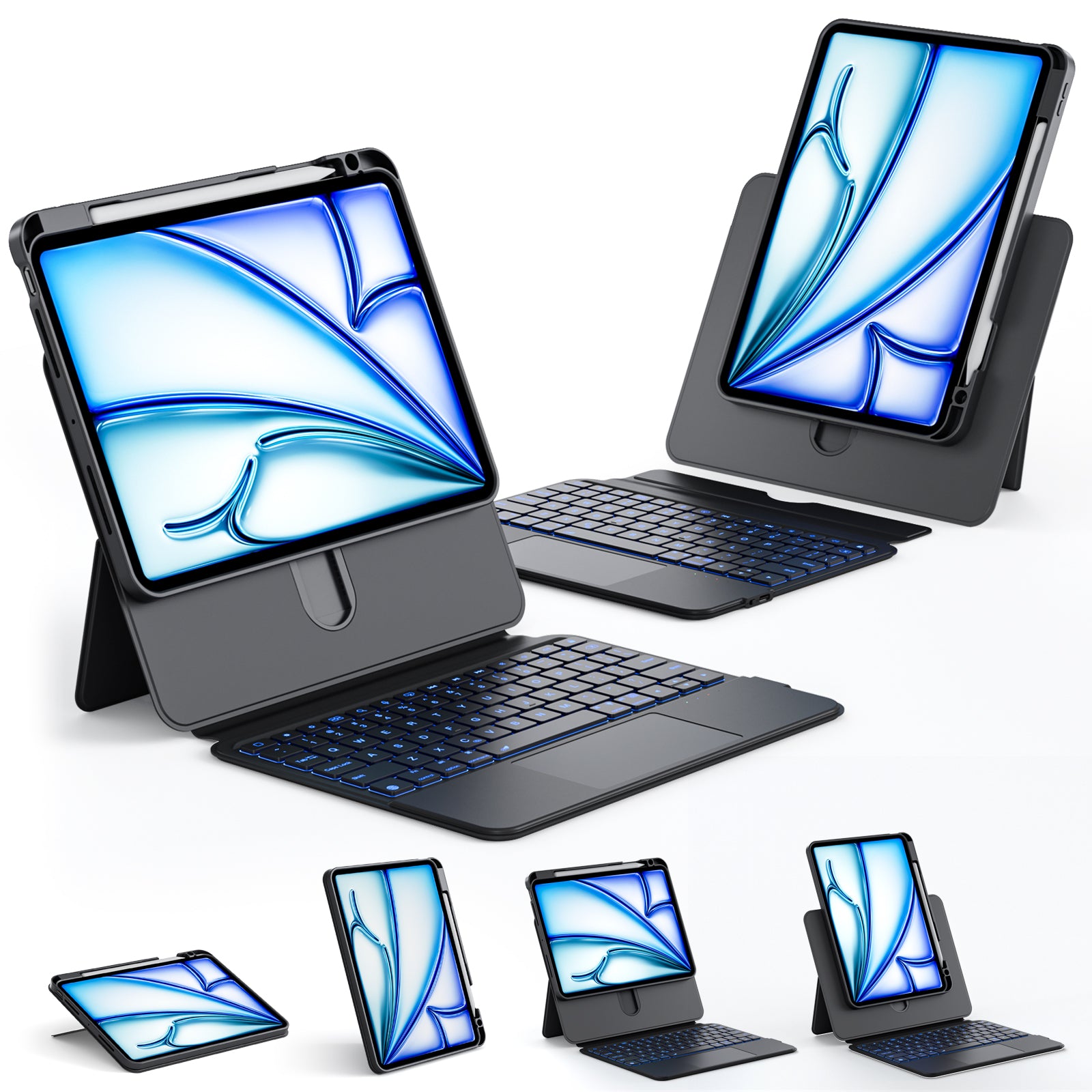 Sleek Black Split Keyboard Case for iPad – Magnetic Snap-On, Smooth Trackpad & Backlit Typing