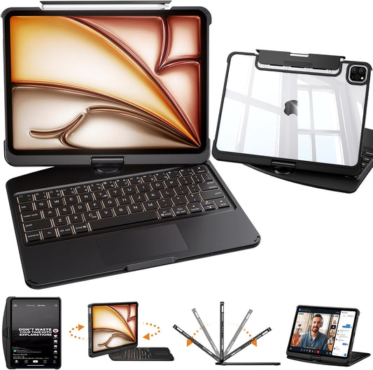 Timeless Black Keyboard Case for iPad , 360° Rotating Multi-Touch Trackpad, 7-Color Backlit Keyboard, Compatible with iPad Pro 12.9-inch (3rd/4th/5th/6th Gen)