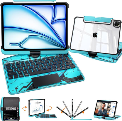 Y2k Blue 360° Rotatable iPad Touch Magic Case(M3/M22025/2024)& Air 5th/4th Gen-360° Rotating Multi-TouchTrackpad, RGB Backlit Keyboard, Transparent Back withPencil Holder, Type-C Charging