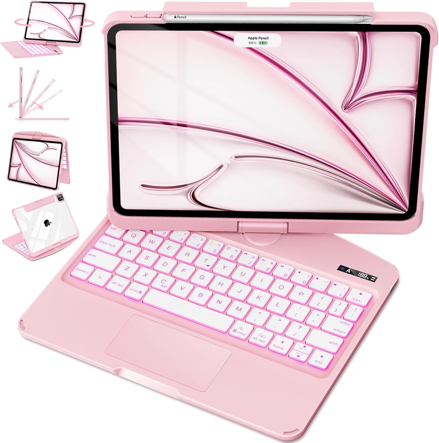 Touchpad Pink Ipad Pro Case With Keyboard Backlit Touchpad
