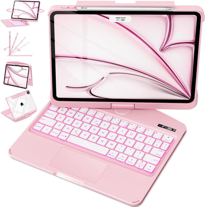 iFacemall Blush Pink Keyboard Case for iPad Pro 12.9-inch 6th/ 5th/ 4th/ 3rd Gen, Touch Case 360° Rotating with Keyboard for iPad 12.9 inch,Trackpad,7-Colors Backlit