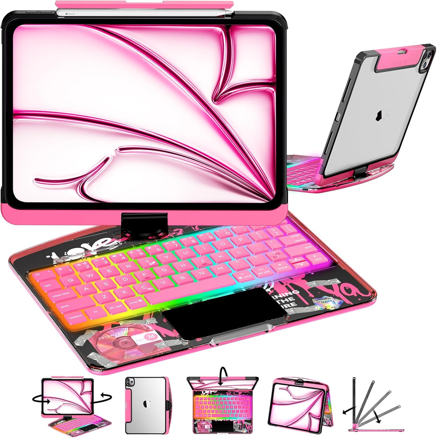 2025 Latest Cyberpunk Y2K Keyboard with transparent case for iPad Pro 12.9inch (2018/2020/2021/2022)