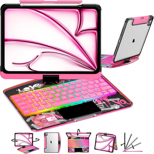 2025 Cyberpunk Y2K Pink Keyboard with transparent case for iPad Pro 12.9inch (2018/2020/2021/2022)