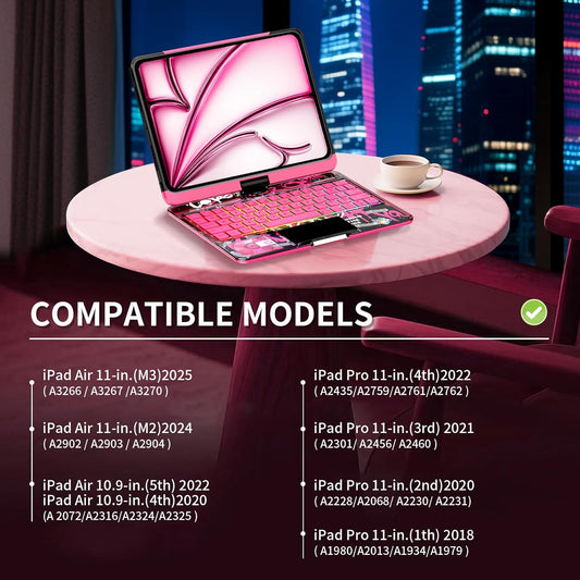 2025 Cyberpunk Y2K Pink Keyboard with transparent case for iPad Pro 12.9inch (2018/2020/2021/2022)