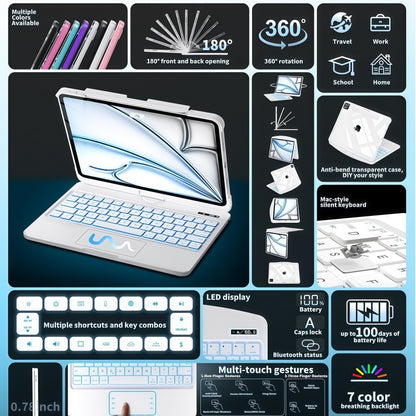 Snow White Keyboard Case for iPad Air 13-inch (M2, 2024), 360° Rotating Multi-Touch Trackpad, 7-Color Backlit Keyboard, Compatible with iPad Pro 12.9-inch (3rd/4th/5th/6th Gen)