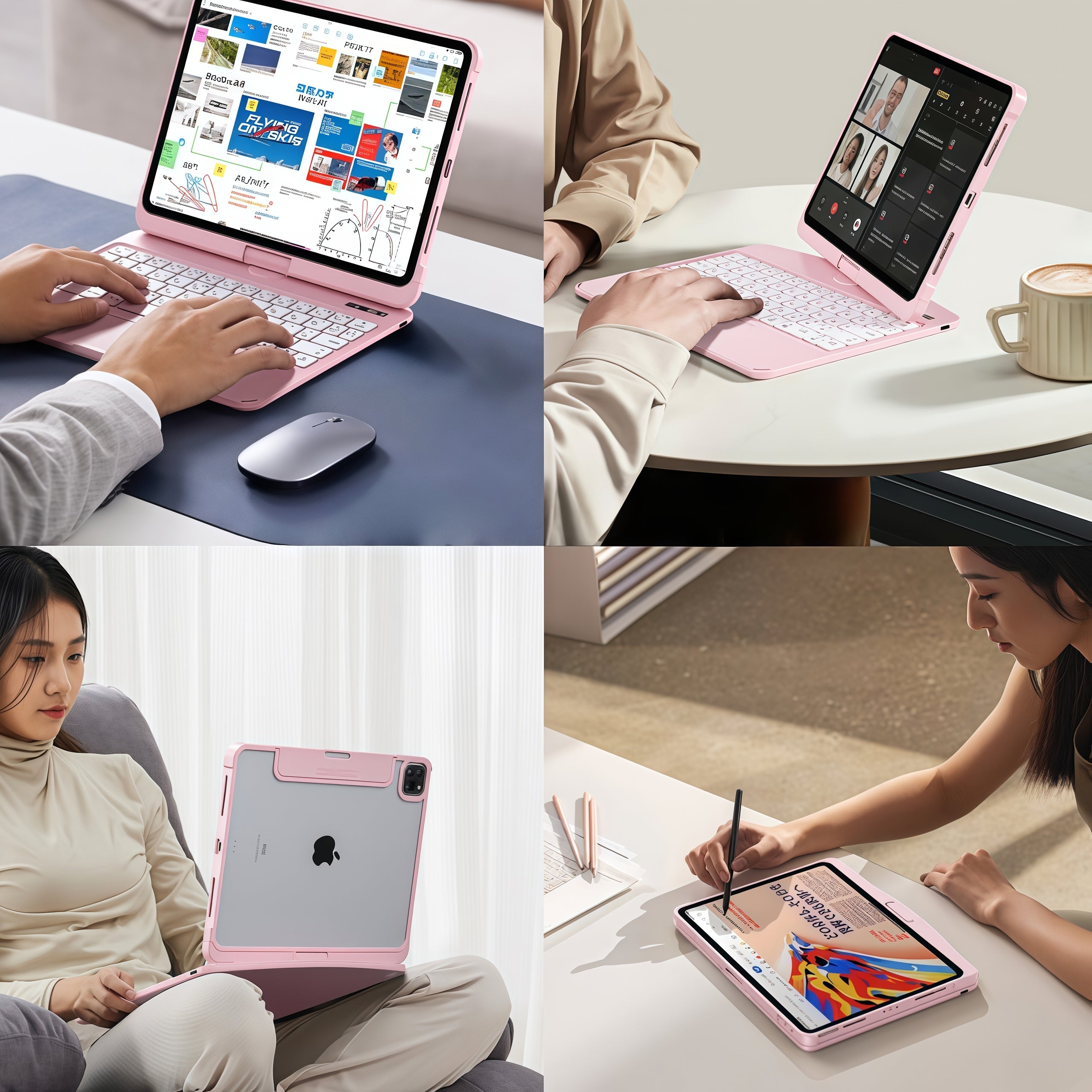 iFacemall Blush Pink Keyboard Case for iPad ,Touch Case 360° Rotating