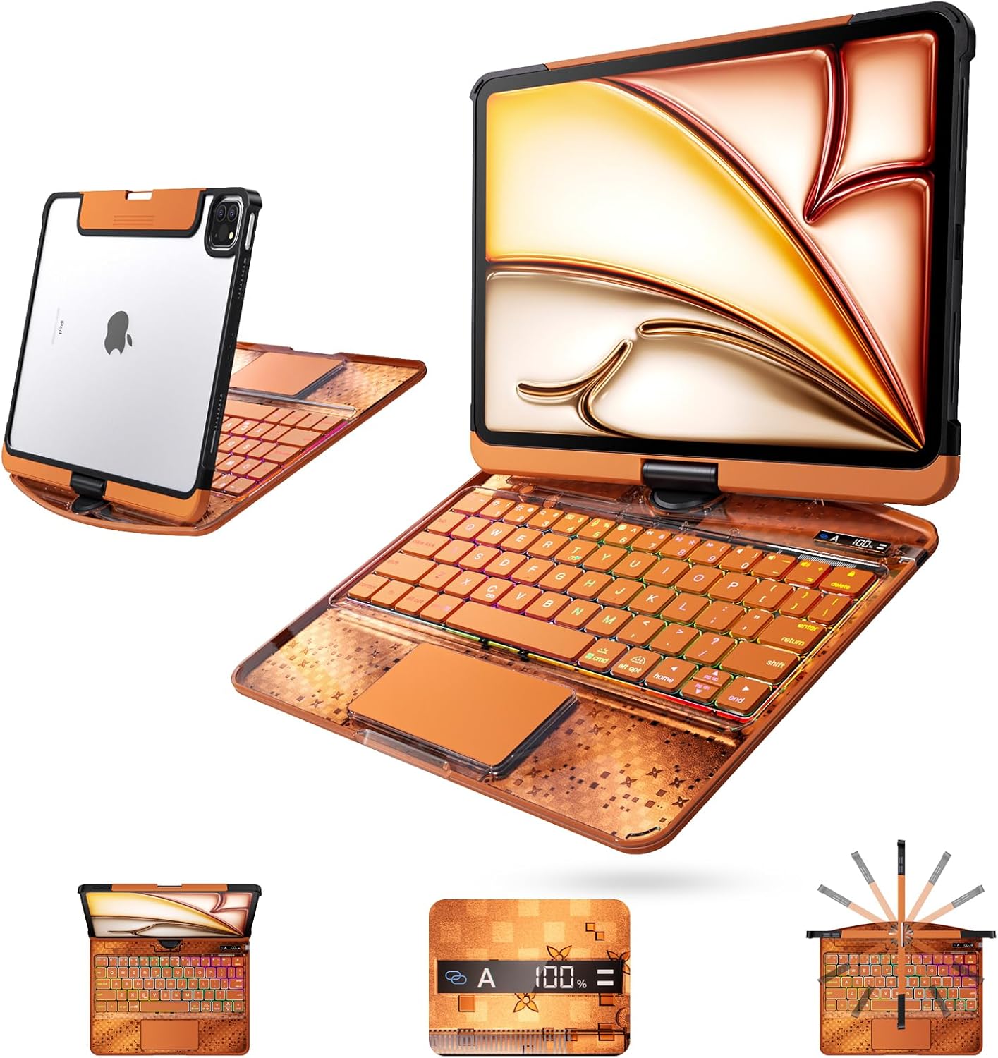 Y2k Blue 360° Rotatable iPad Touch MagicCase (8.3'/10.2'/10.9'/11'/12.9'/13 inch )ipad released from 2018 to 2026 -360° Rotating Multi-TouchTrackpad, RGB Backlit Keyboard, Transparent Back withPencil Holder, Type-C Charging