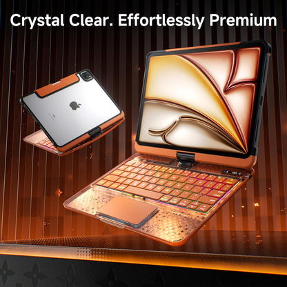 2026 New Y2K Orange iPad Magic Keyboard Case | 360° Rotatable Keyboard with 7-Color Backlight, Transparent Cover & Pencil Holder for iPad 2018-2026