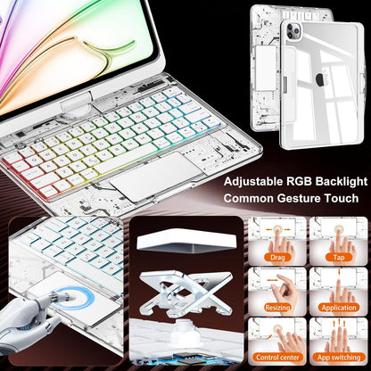 Transparent White Keyboard Case for iPad Air 13-inch (M2, 2024), 360° Rotating Multi-Touch Trackpad, 7-Color Backlit Keyboard, Compatible with iPad Pro 12.9-inch (3rd/4th/5th/6th Gen)