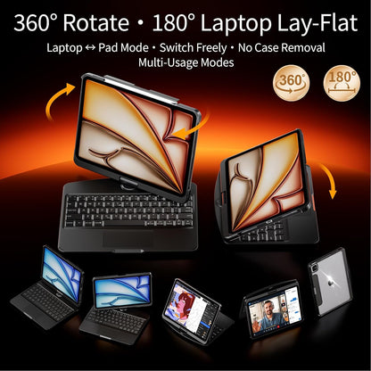 Timeless Black Keyboard Case for iPad , 360° Rotating Multi-Touch Trackpad, 7-Color Backlit Keyboard, Compatible with iPad Pro 12.9-inch (3rd/4th/5th/6th Gen)
