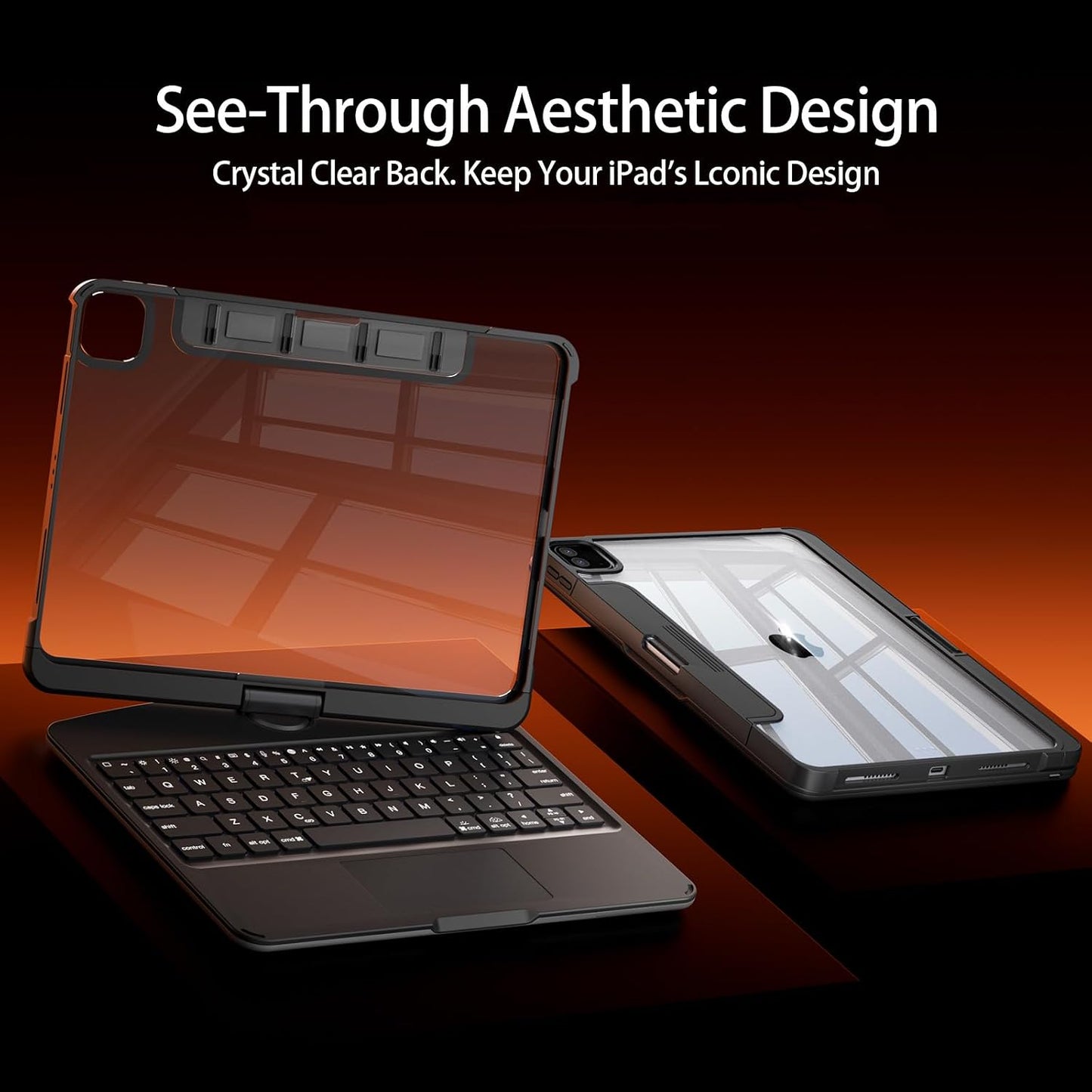 Timeless Black Keyboard Case for iPad , 360° Rotating Multi-Touch Trackpad, 7-Color Backlit Keyboard, Compatible with iPad Pro 12.9-inch (3rd/4th/5th/6th Gen)