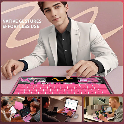 2025 Cyberpunk Y2K Pink Keyboard with transparent case for iPad Pro 12.9inch (2018/2020/2021/2022)