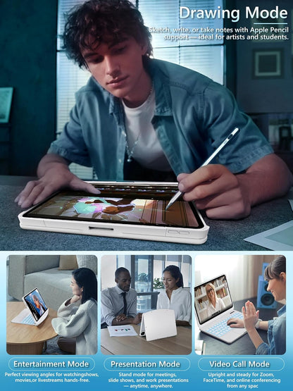Snow White Keyboard Case for iPad Air 13-inch (M2, 2024), 360° Rotating Multi-Touch Trackpad, 7-Color Backlit Keyboard, Compatible with iPad Pro 12.9-inch (3rd/4th/5th/6th Gen)