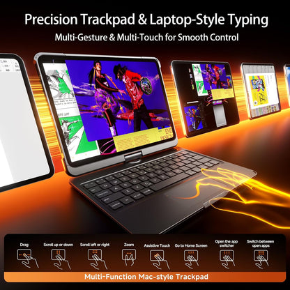 Timeless Black Keyboard Case for iPad , 360° Rotating Multi-Touch Trackpad, 7-Color Backlit Keyboard, Compatible with iPad Pro 12.9-inch (3rd/4th/5th/6th Gen)