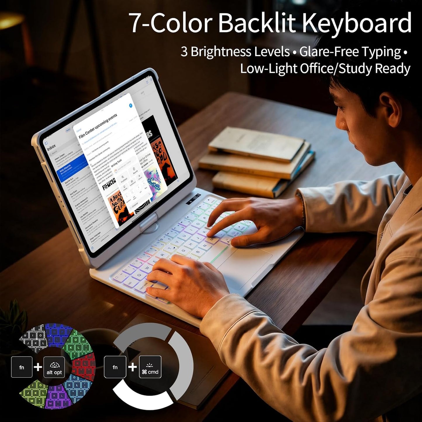 Snow White Keyboard Case for iPad Air 13-inch (M2, 2024), 360° Rotating Multi-Touch Trackpad, 7-Color Backlit Keyboard, Compatible with iPad Pro 12.9-inch (3rd/4th/5th/6th Gen)