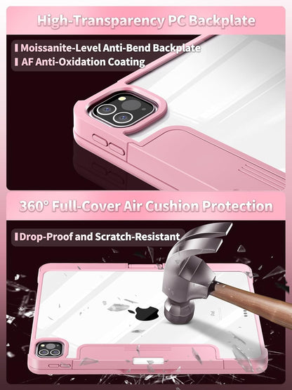 iFacemall Blush Pink Keyboard Case for iPad Pro 12.9-inch 6th/ 5th/ 4th/ 3rd Gen, Touch Case 360° Rotating with Keyboard for iPad 12.9 inch,Trackpad,7-Colors Backlit
