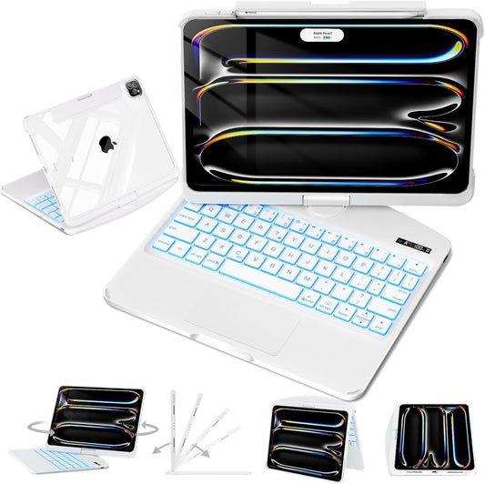 Snow White Keyboard Case for iPad Air 13-inch (M2, 2024), 360° Rotating Multi-Touch Trackpad, 7-Color Backlit Keyboard, Compatible with iPad Pro 12.9-inch (3rd/4th/5th/6th Gen)