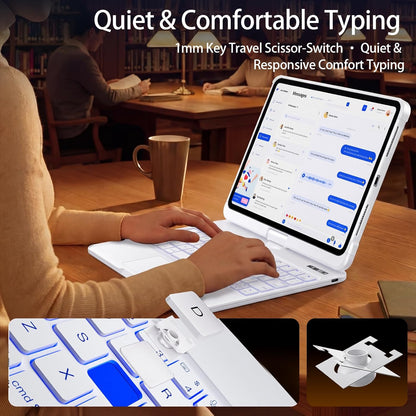 Snow White Keyboard Case for iPad Air 13-inch (M2, 2024), 360° Rotating Multi-Touch Trackpad, 7-Color Backlit Keyboard, Compatible with iPad Pro 12.9-inch (3rd/4th/5th/6th Gen)