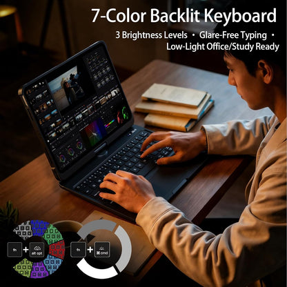 Timeless Black Keyboard Case for iPad , 360° Rotating Multi-Touch Trackpad, 7-Color Backlit Keyboard, Compatible with iPad Pro 12.9-inch (3rd/4th/5th/6th Gen)