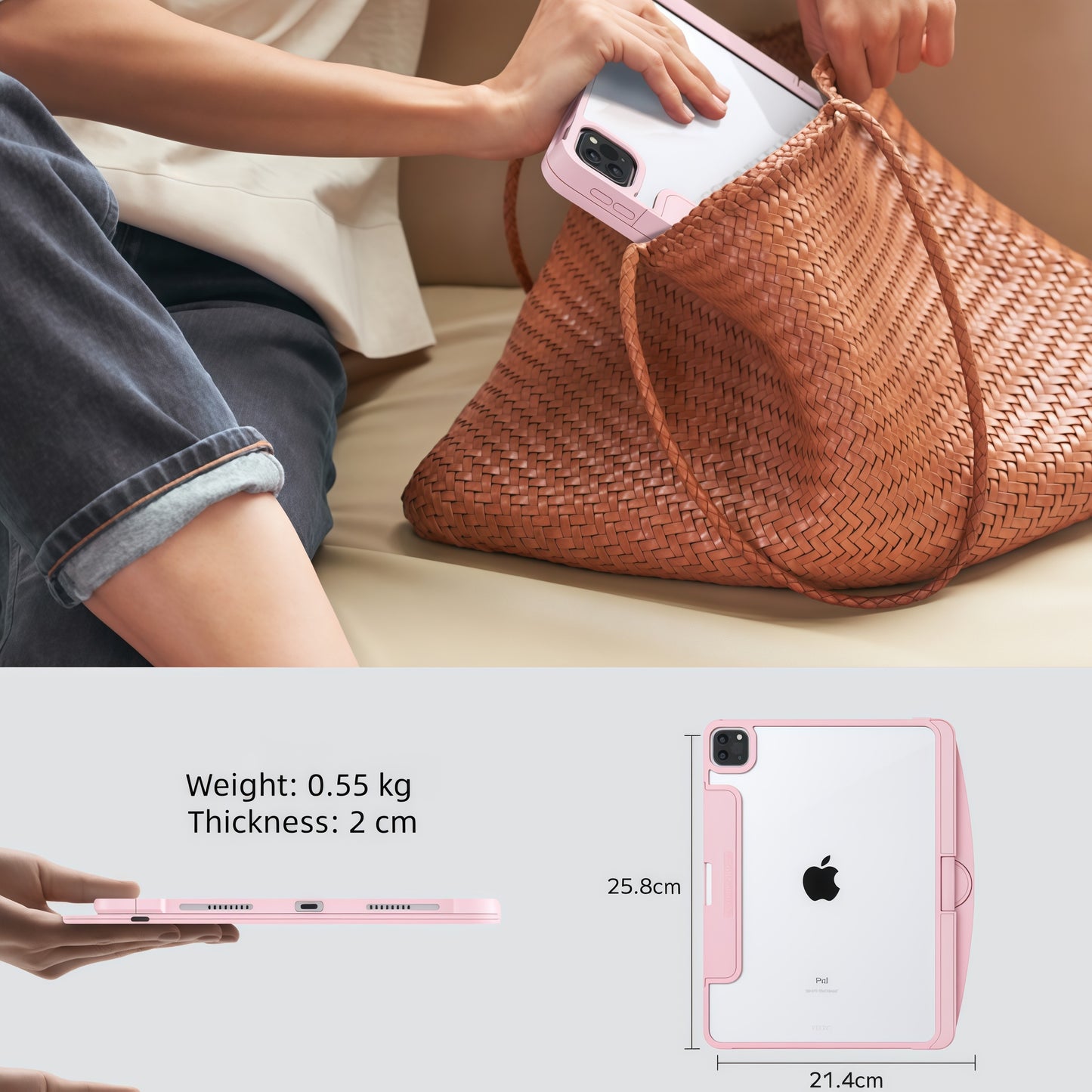 iFacemall Blush Pink Keyboard Case بۆ ئایپاد پرۆ 12.9 ئینج 6th/ 5th/ 4th/ 3rd Gen, Touch Case 360° دەسوڕێتەوە لەگەڵ کیبۆرد بۆ ئایپاد 12.9 ئینج,Trackpad,7-Colors Backlit