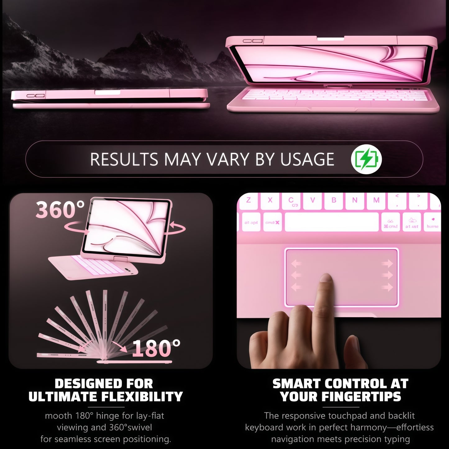 iFacemall Blush Pink Keyboard Case بۆ ئایپاد پرۆ 12.9 ئینج 6th/ 5th/ 4th/ 3rd Gen, Touch Case 360° دەسوڕێتەوە لەگەڵ کیبۆرد بۆ ئایپاد 12.9 ئینج,Trackpad,7-Colors Backlit
